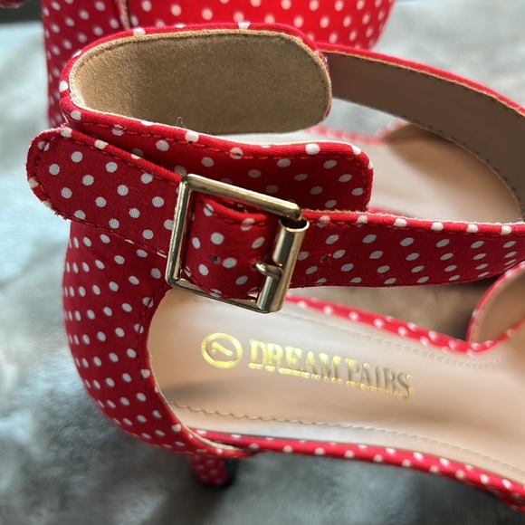 Red & White super cute sexy low heels Anke strap fabric  size 7 ladies - Picture 8 of 11